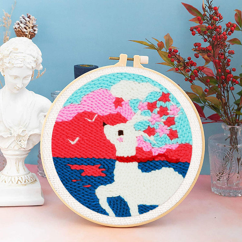 Punch Needle Biche Et Fleurs