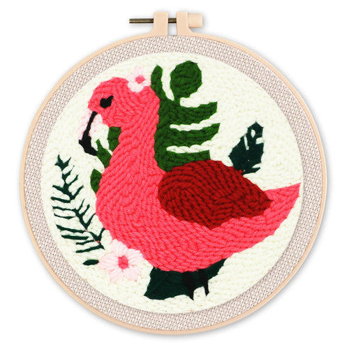 Punch Needle Flamant rose et Feuillage