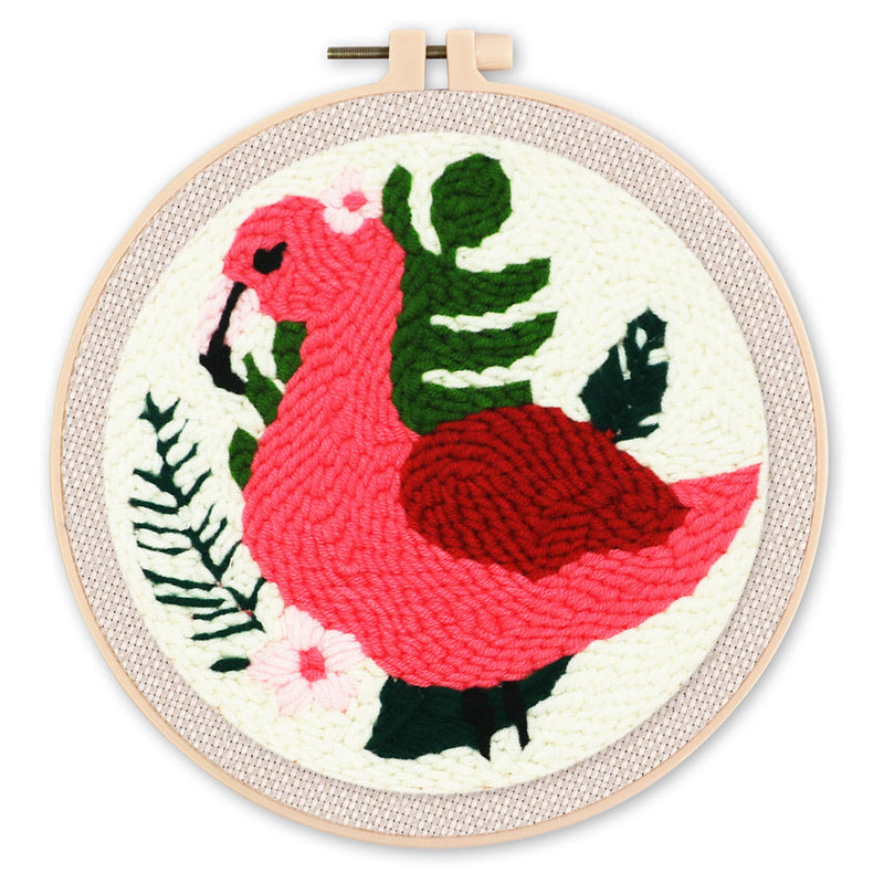 Punch Needle Flamant rose et Feuillage
