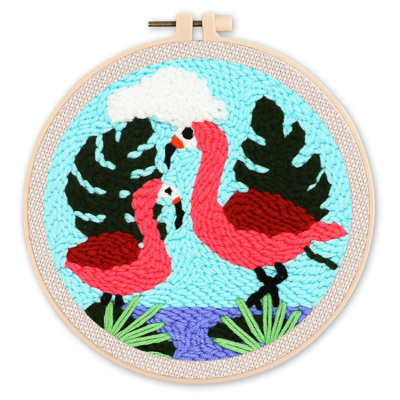 Punch Needle Couple de Flamants roses