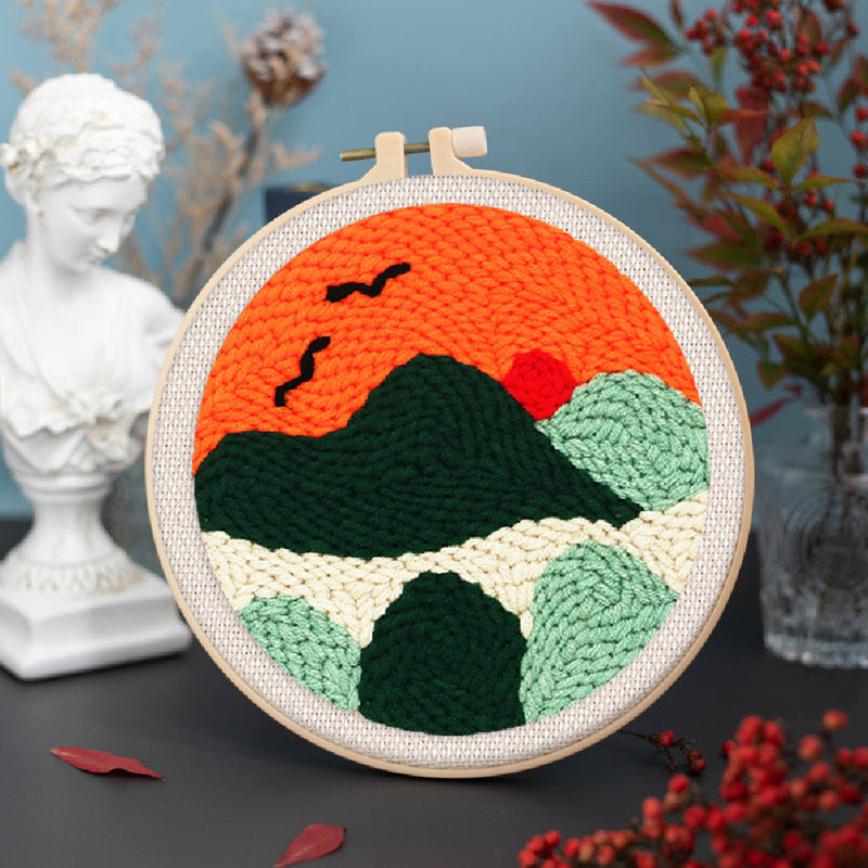 Punch Needle Paysage Au Coucher Du Soleil