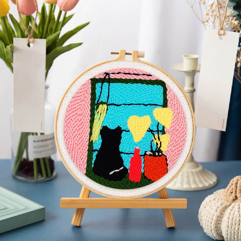 Punch Needle Chat À La Fenêtre