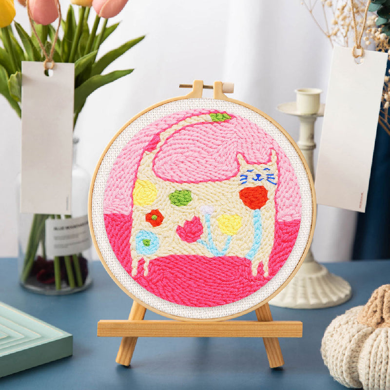 Punch Needle Chat Fleuri