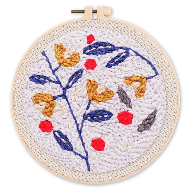 Punch Needle Houx sur fond bleu