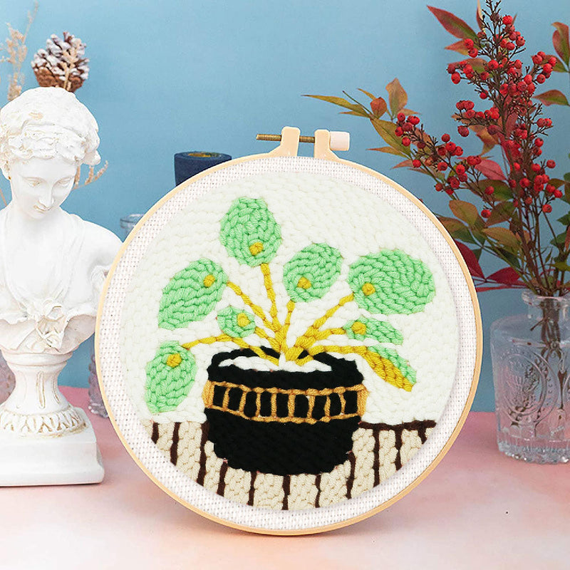 Punch Needle Plante Et Pot Noir