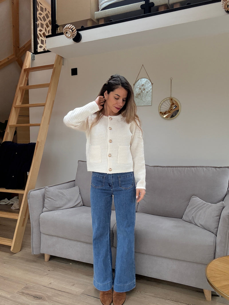 Giulia Chunky Knit Cardigan Ecru