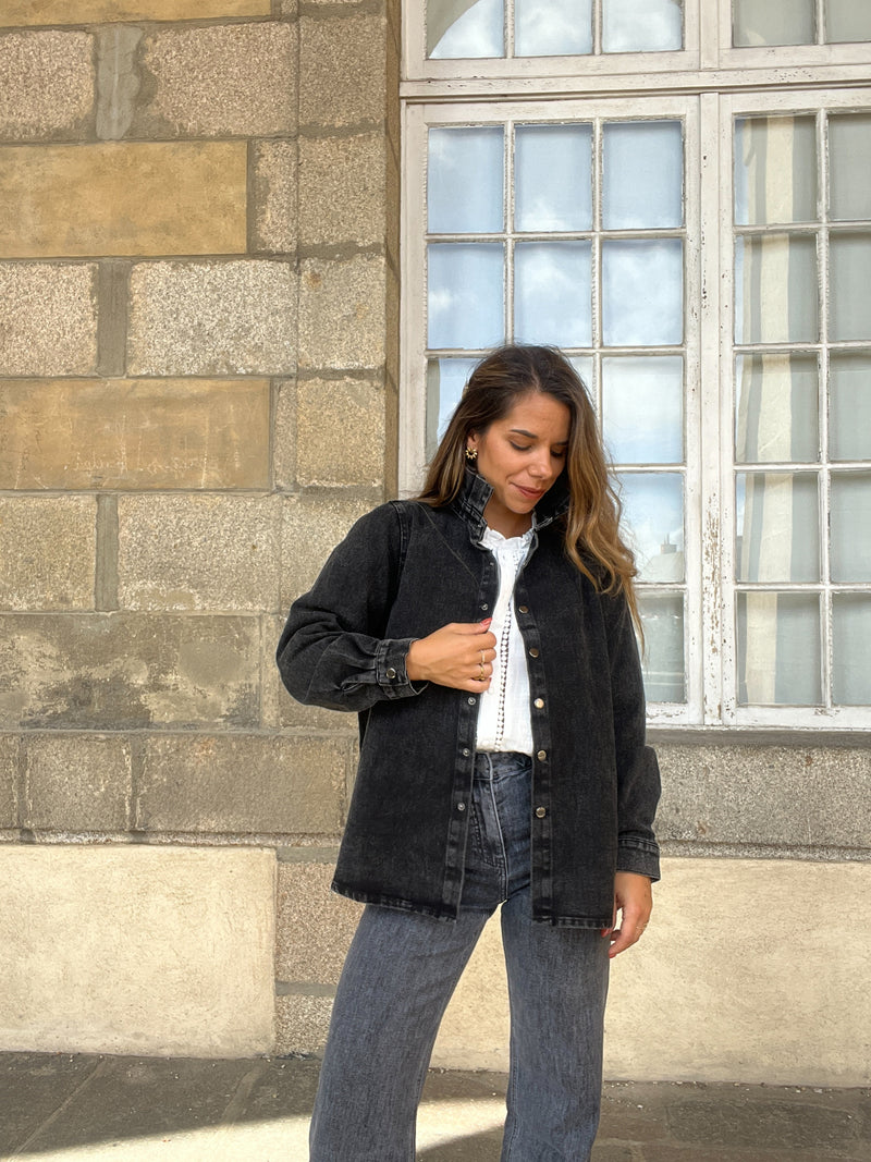Veste En Jean Céleste Noir Chiné
