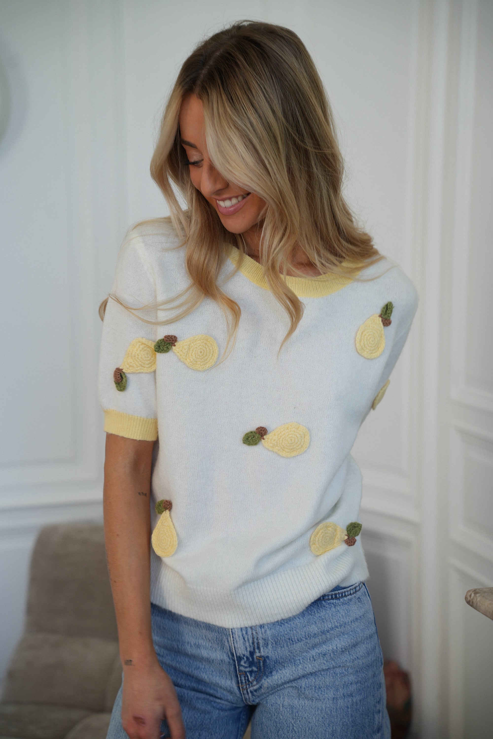 Pull Poires Maé - Blanc/Jaune