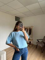 Short Sleeve Wool Knit Brown Sky Blue