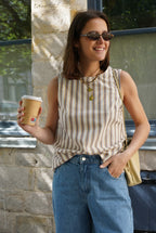 Camel/Lilac Striped Martin Top