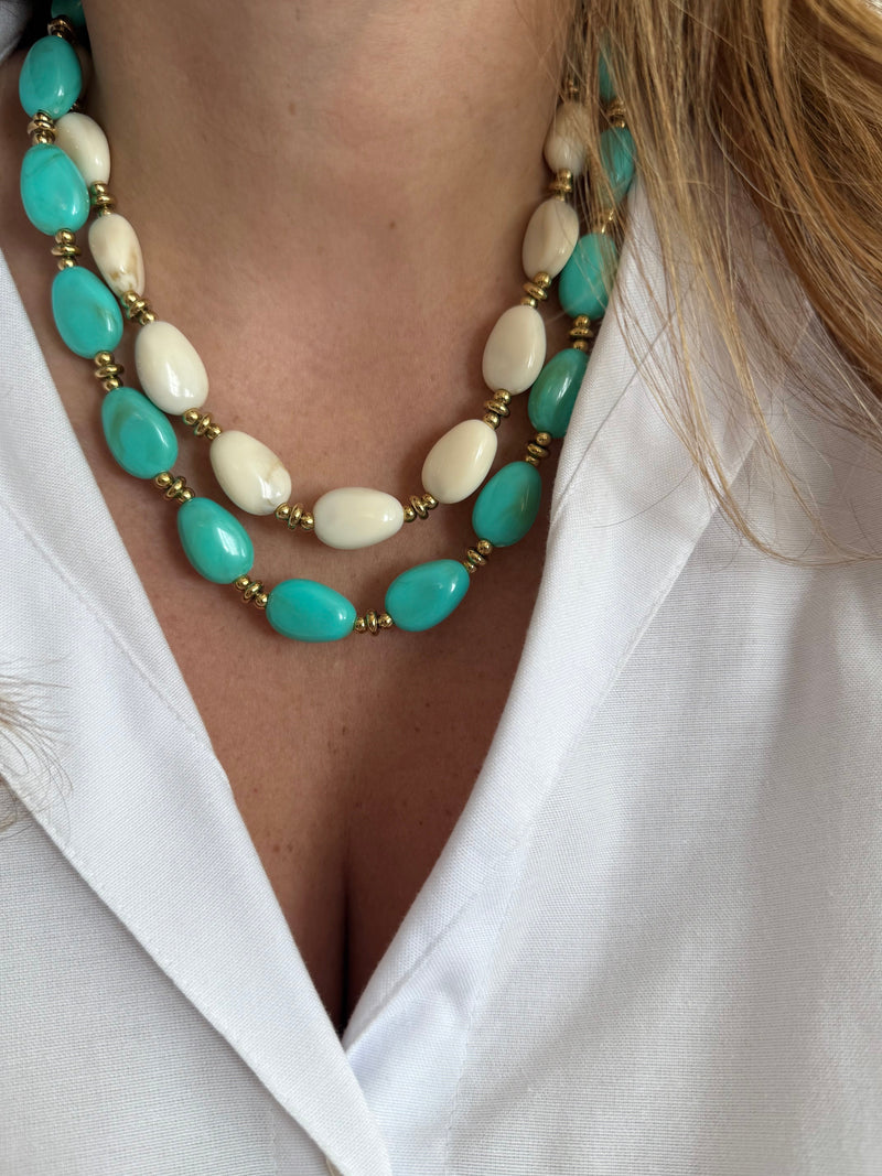 Jade Necklace - Beige Or Turquoise