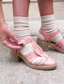 Sandalias tacón celeste - Rosa - Mujer