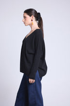 V-Neck Poncho Jumper Celeste - Black - Women