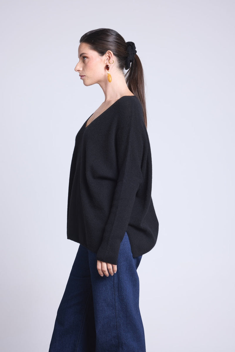 Poncho Celeste V-Neck Sweater - Black - Women