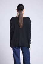 Jersey poncho Celeste de cuello en V - Negro - Mujer - 100% cachemira