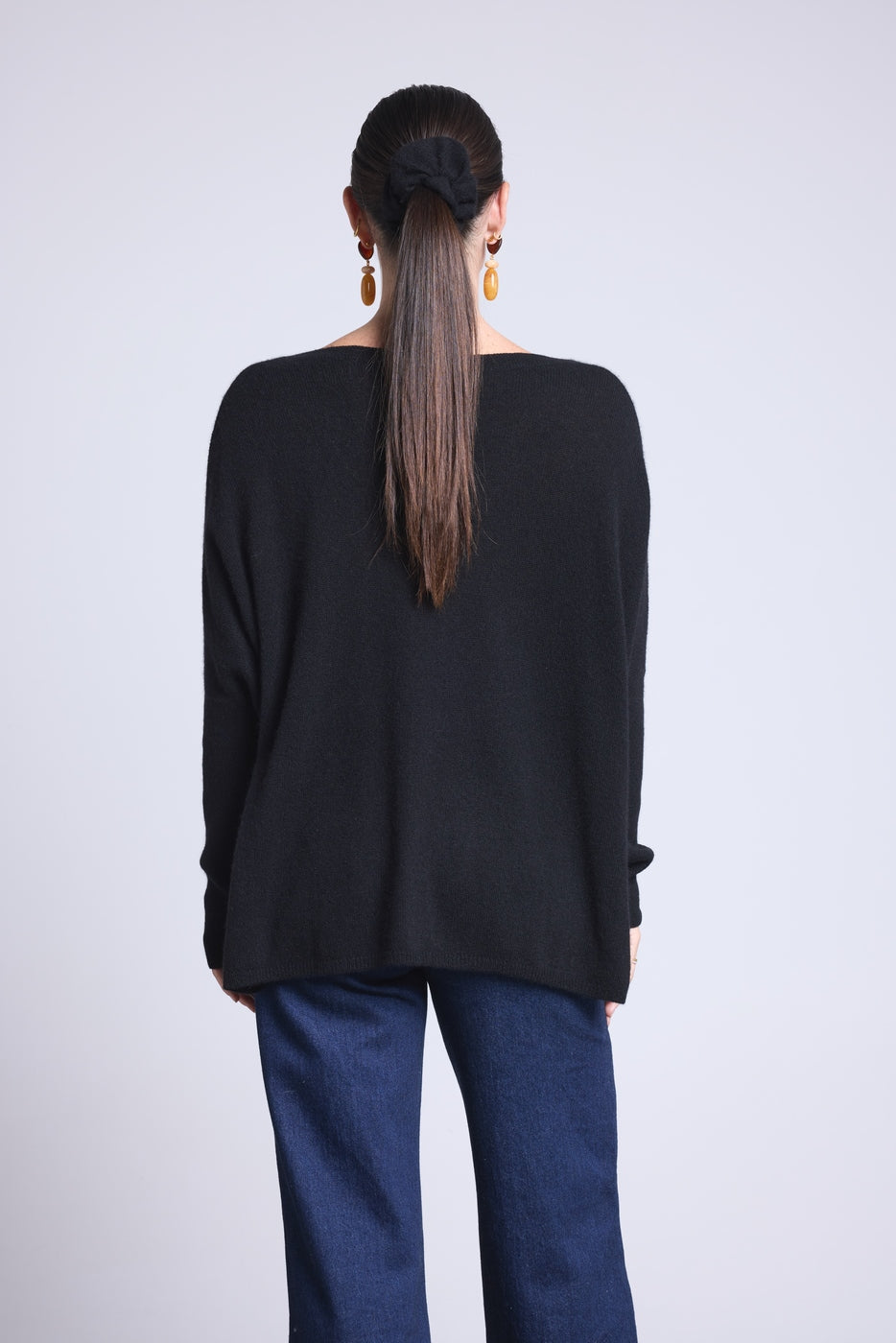 V-Neck Poncho Jumper Celeste - Black - Women