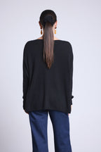 V-Neck Poncho Jumper Celeste - Black - Women