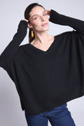V-Neck Poncho Jumper Celeste - Black - Women