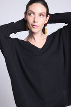 V-Neck Poncho Jumper Celeste - Black - Women