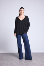 V-Neck Poncho Jumper Celeste - Black - Women