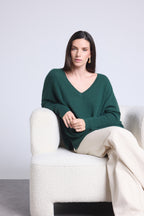 V-Neck Poncho Jumper Celeste - Bottle Green - Women