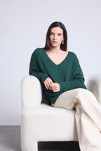 V-Neck Poncho Jumper Celeste - Bottle Green - Women