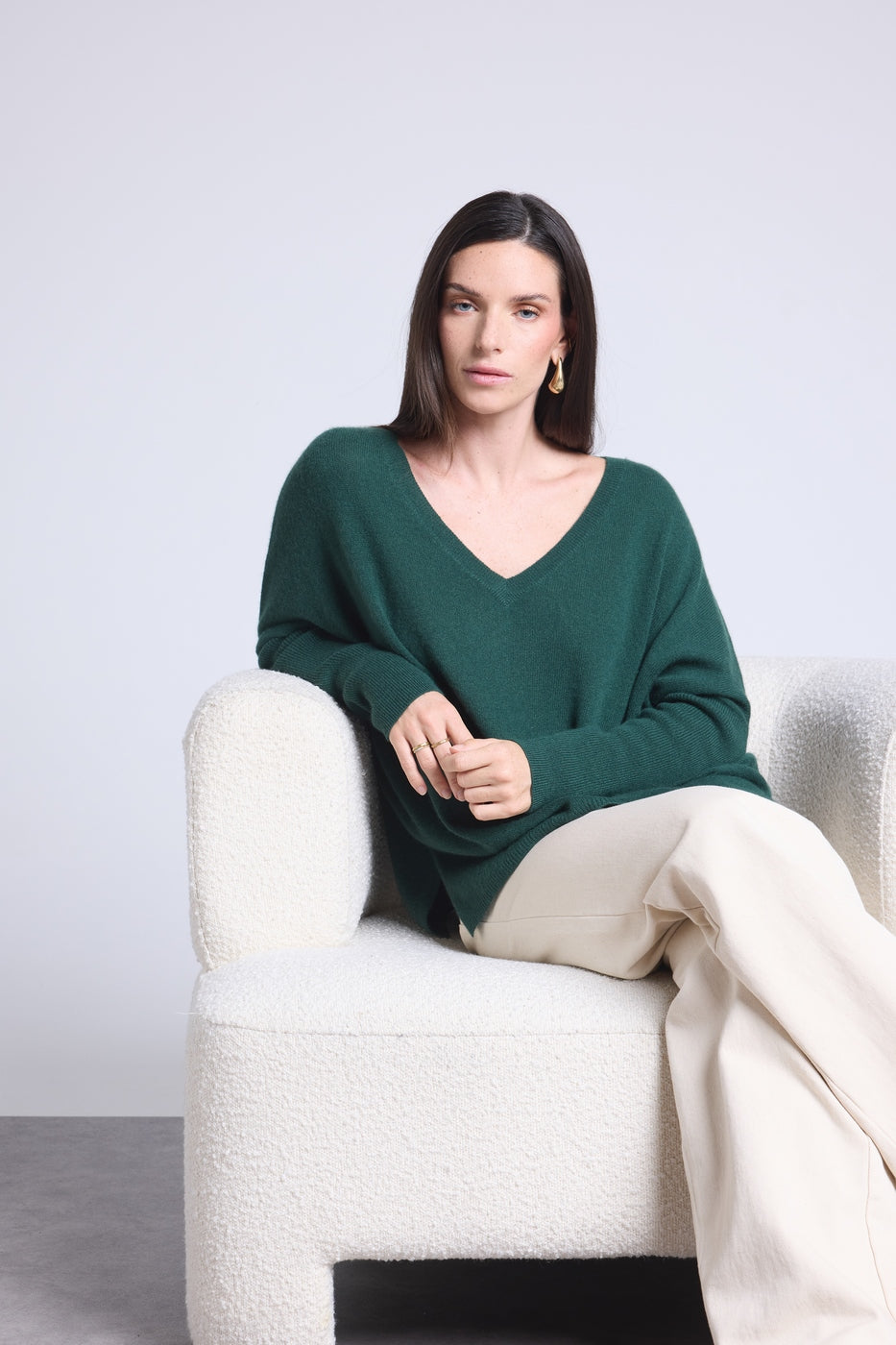 V-Neck Poncho Jumper Celeste - Bottle Green - Women