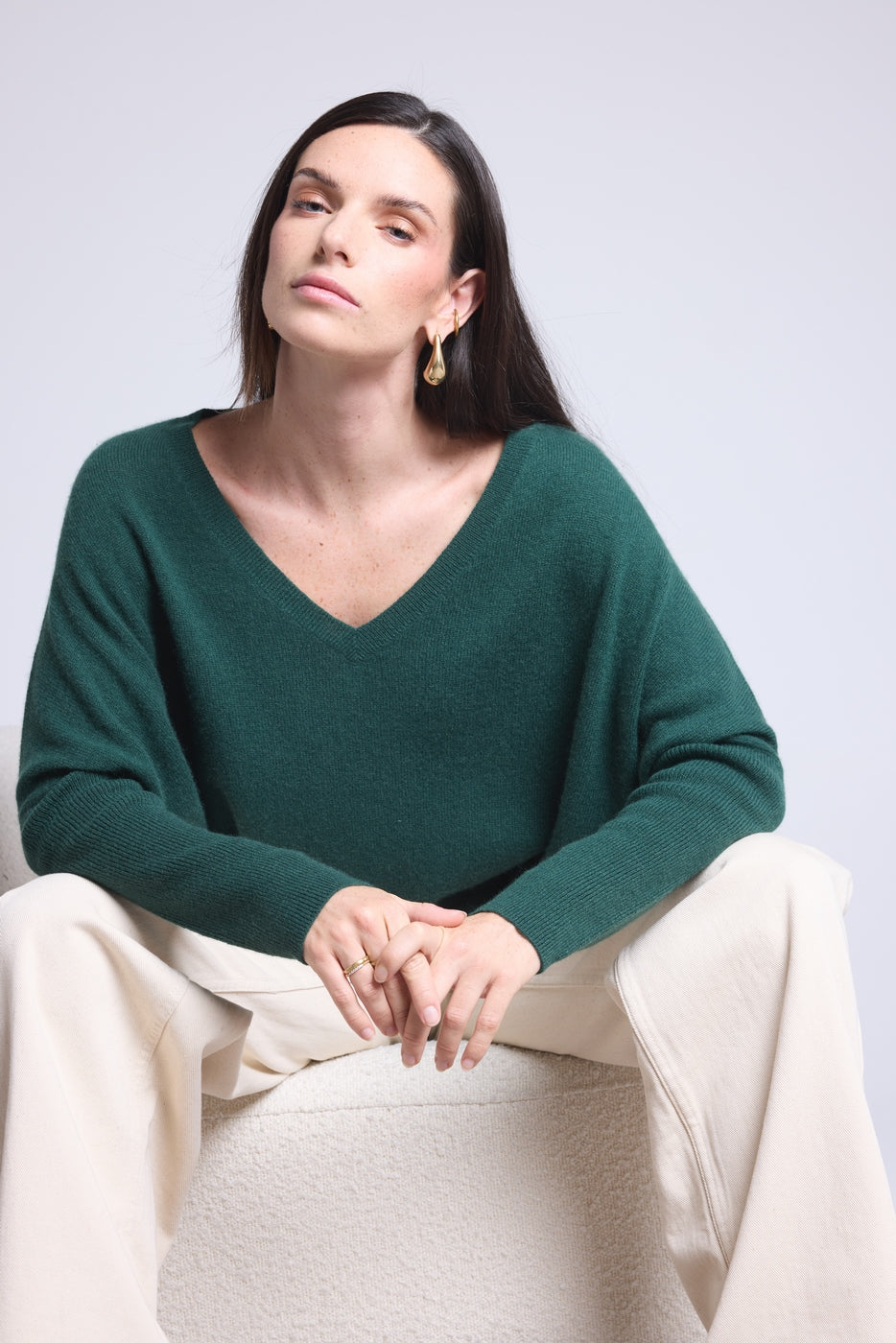 V-Neck Poncho Jumper Celeste - Bottle Green - Women