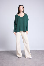 V-Neck Poncho Jumper Celeste - Bottle Green - Women
