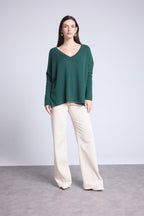 V-Neck Poncho Jumper Celeste - Bottle Green - Women