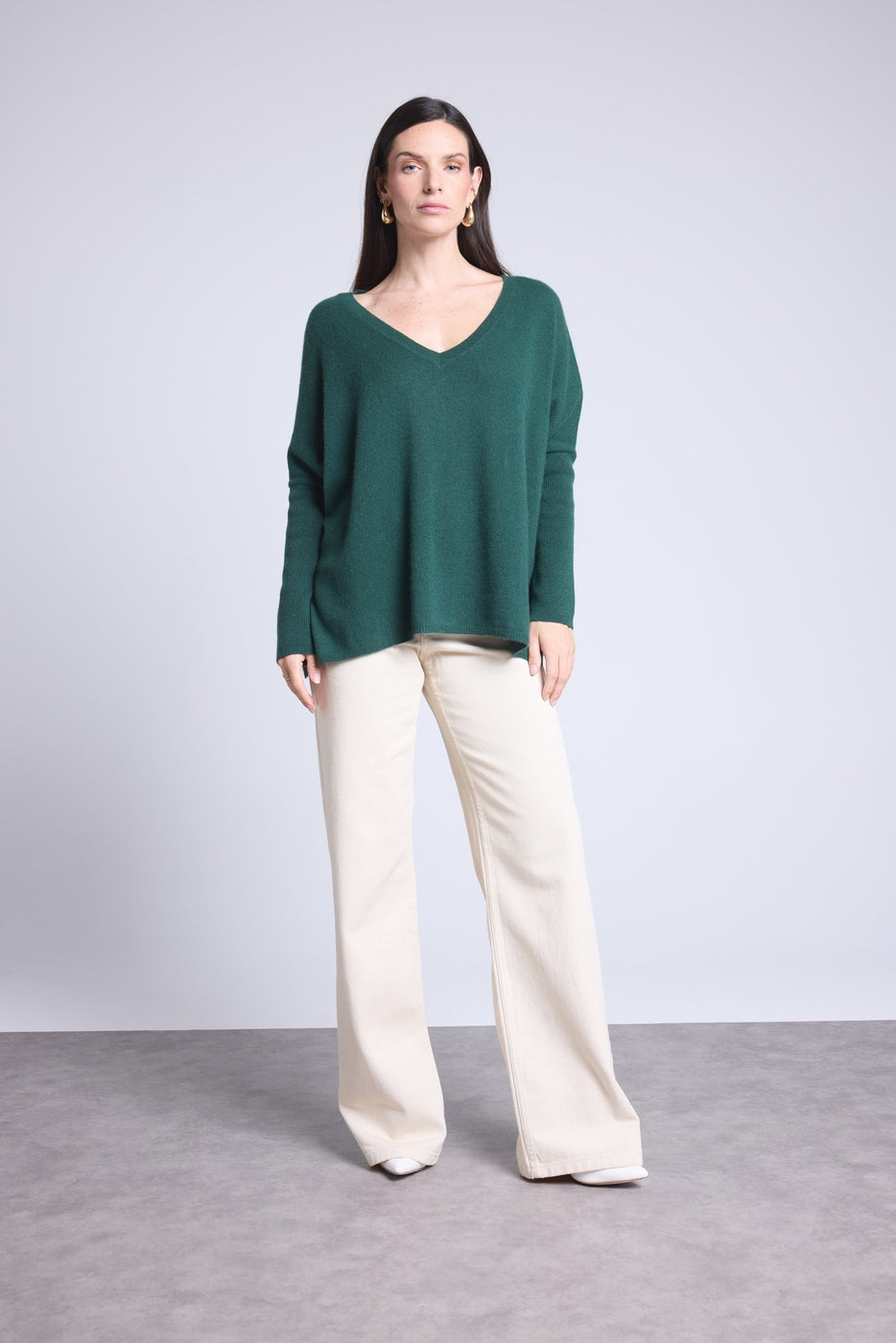 V-Neck Poncho Jumper Celeste - Bottle Green - Women