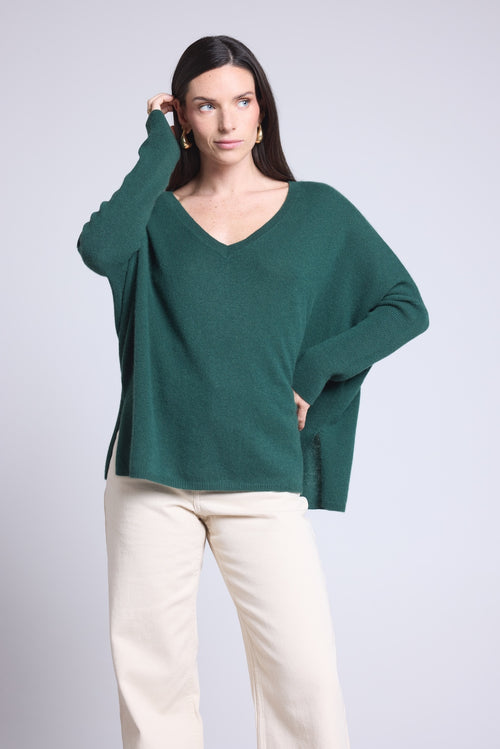 Pull Col V Poncho Celeste - Vert Bouteille - Femme