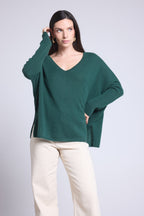 V-Neck Poncho Jumper Celeste - Bottle Green - Women