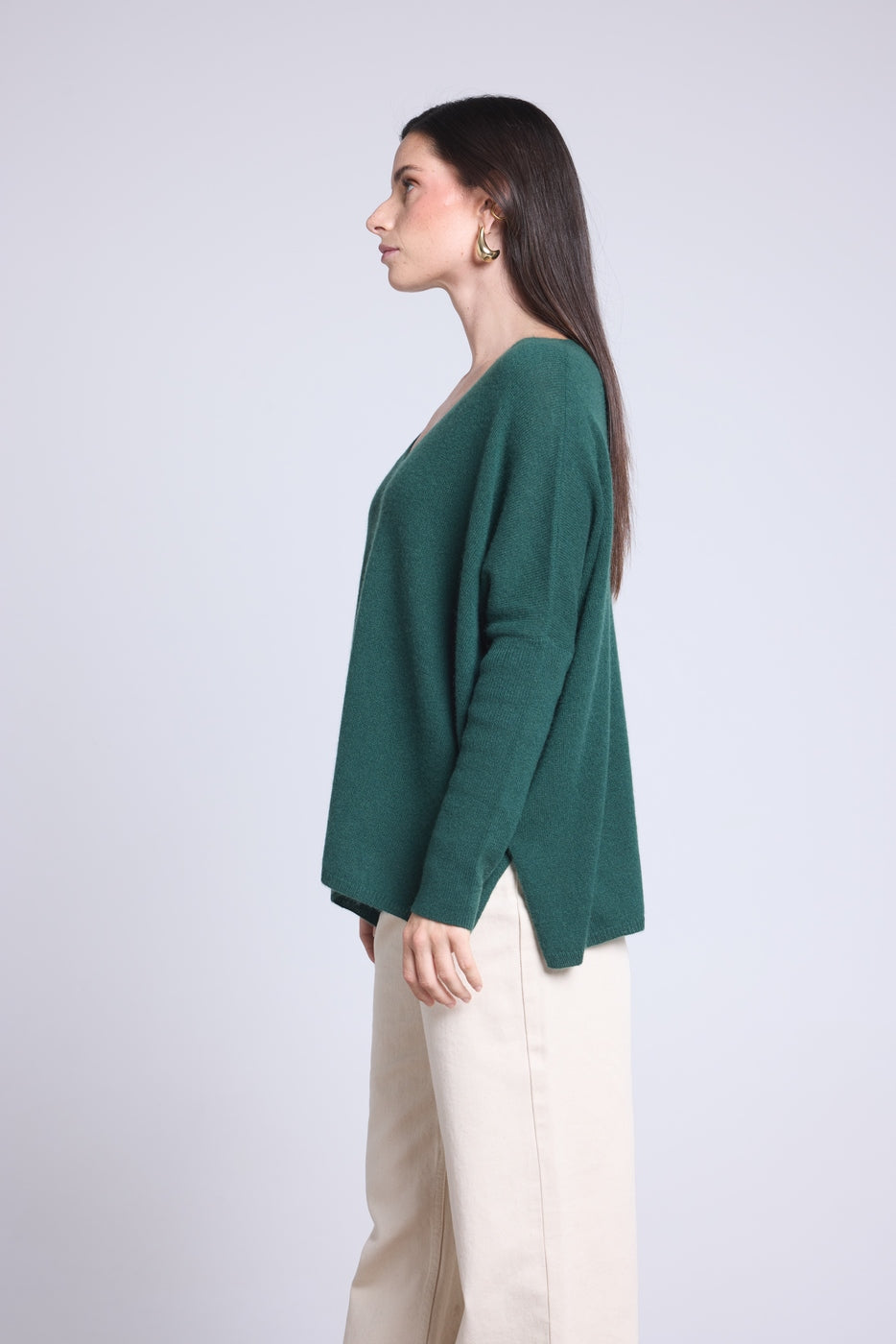 V-Neck Poncho Jumper Celeste - Bottle Green - Women