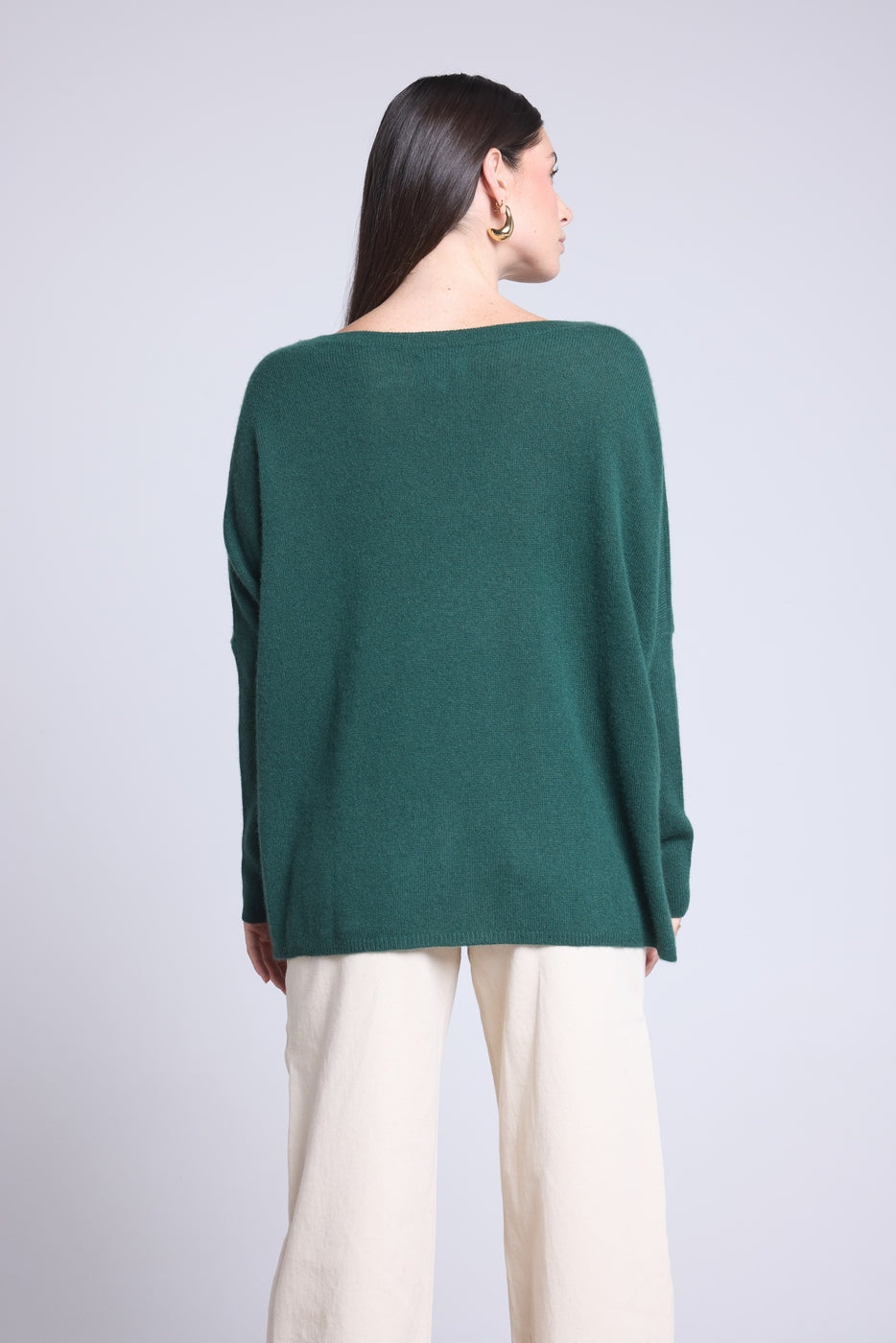 V-Neck Poncho Jumper Celeste - Bottle Green - Women