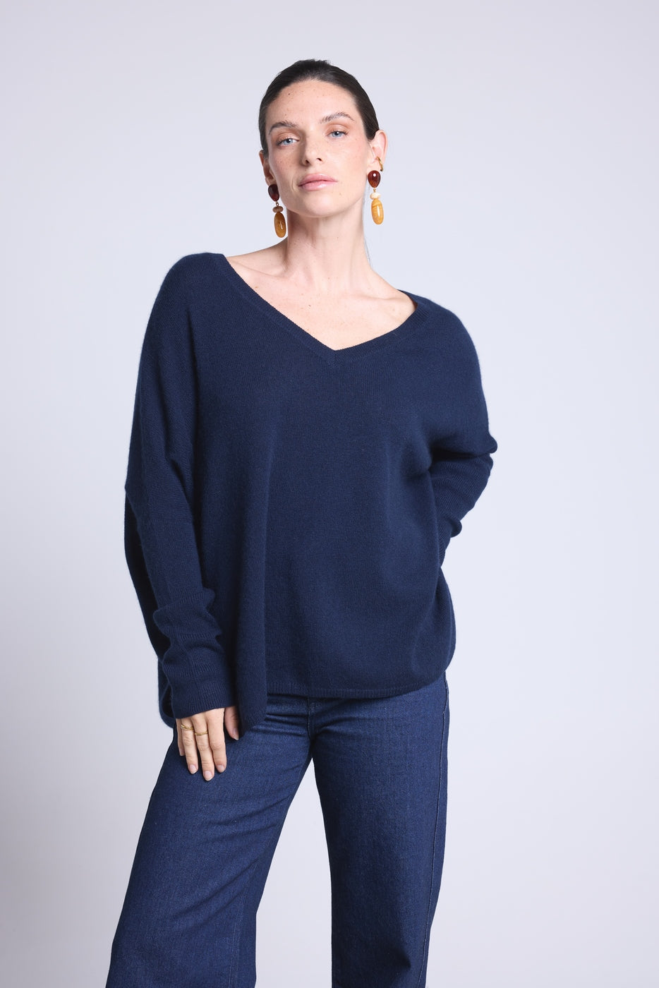CELESTE V-Neck Poncho Jumper - Navy Blue - Women