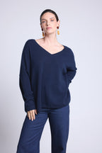 CELESTE V-Neck Poncho Jumper - Navy Blue - Women