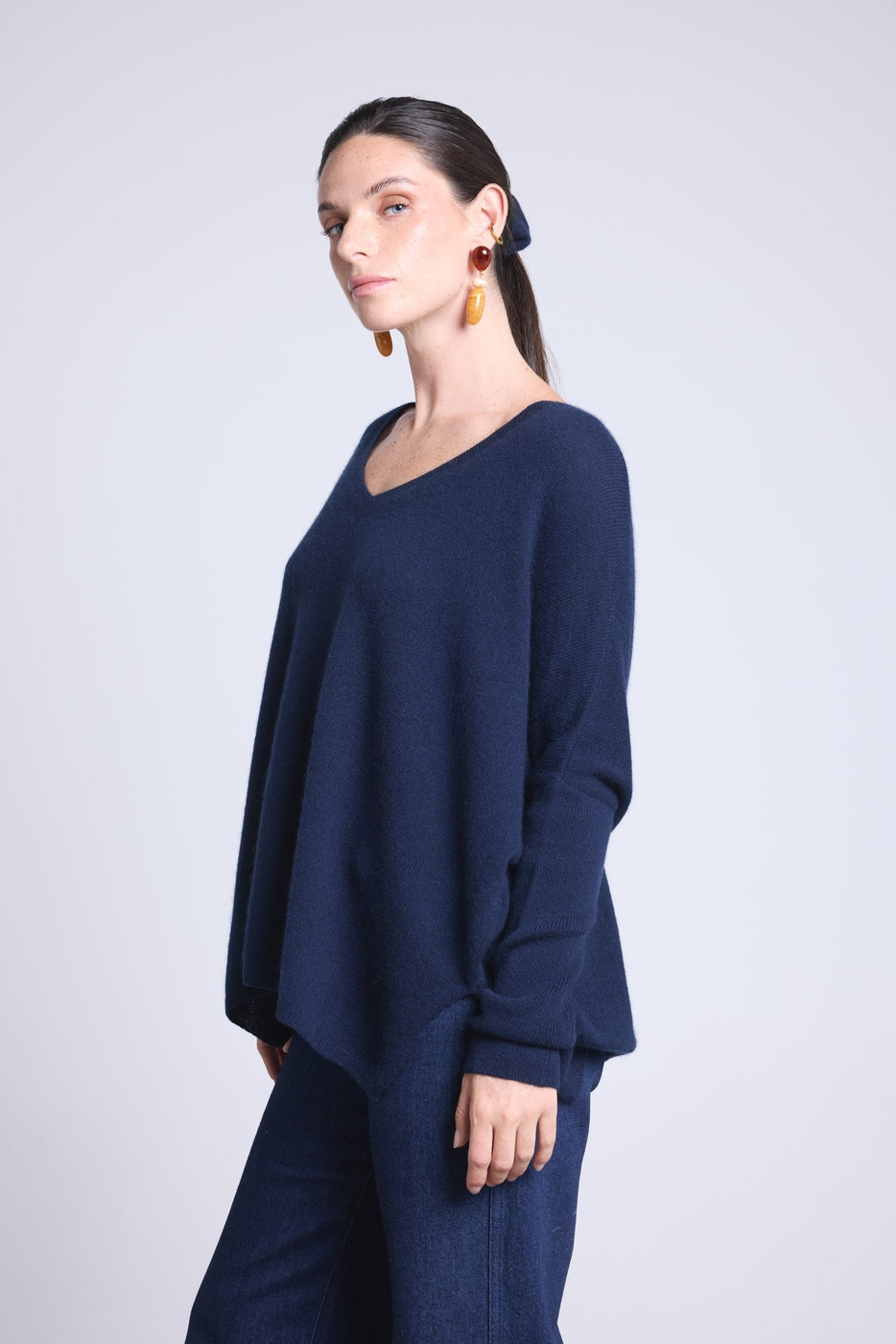 CELESTE V-Neck Poncho Jumper - Navy Blue - Women