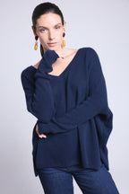 CELESTE V-Neck Poncho Jumper - Navy Blue - Women