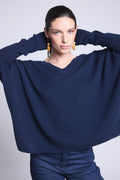 CELESTE V-Neck Poncho Jumper - Navy Blue - Women