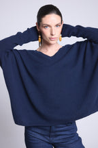 CELESTE V-Neck Poncho Jumper - Navy Blue - Women