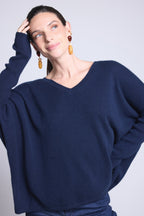 CELESTE V-Neck Poncho Jumper - Navy Blue - Women