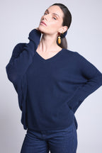 CELESTE V-Neck Poncho Jumper - Navy Blue - Women