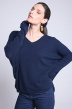 CELESTE V-Neck Poncho Jumper - Navy Blue - Women