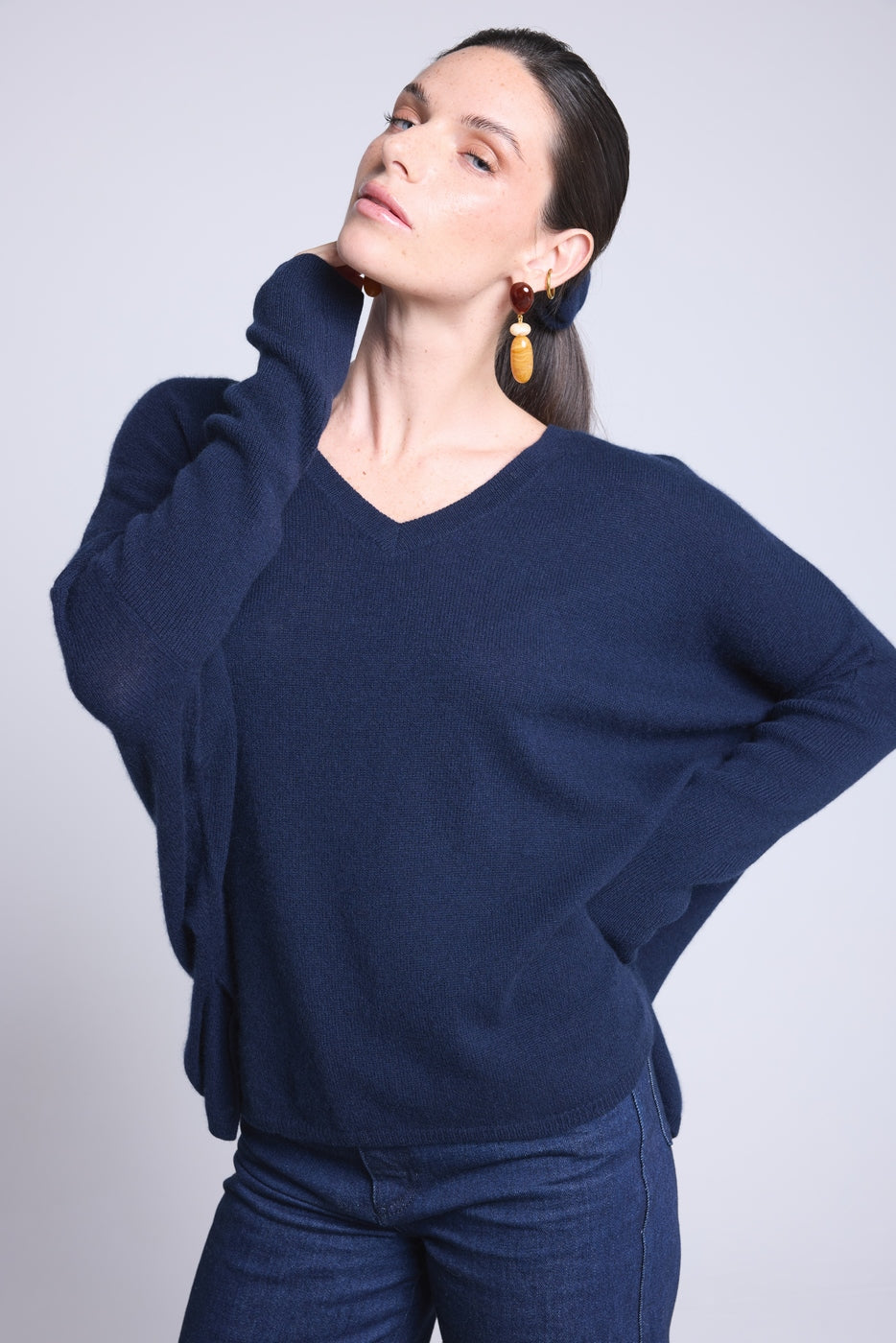 CELESTE V-Neck Poncho Jumper - Navy Blue - Women