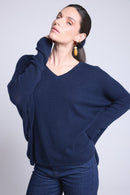 Pull Col V Poncho Celeste - Bleu Marine - Femme