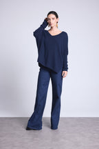 CELESTE V-Neck Poncho Jumper - Navy Blue - Women