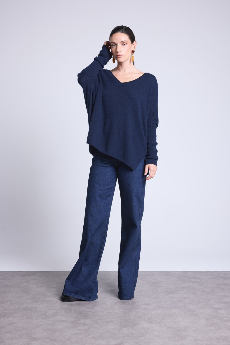 CELESTE V-Neck Poncho Jumper - Navy Blue - Women