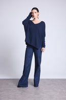 Pull Col V Poncho Celeste - Bleu Marine - Femme