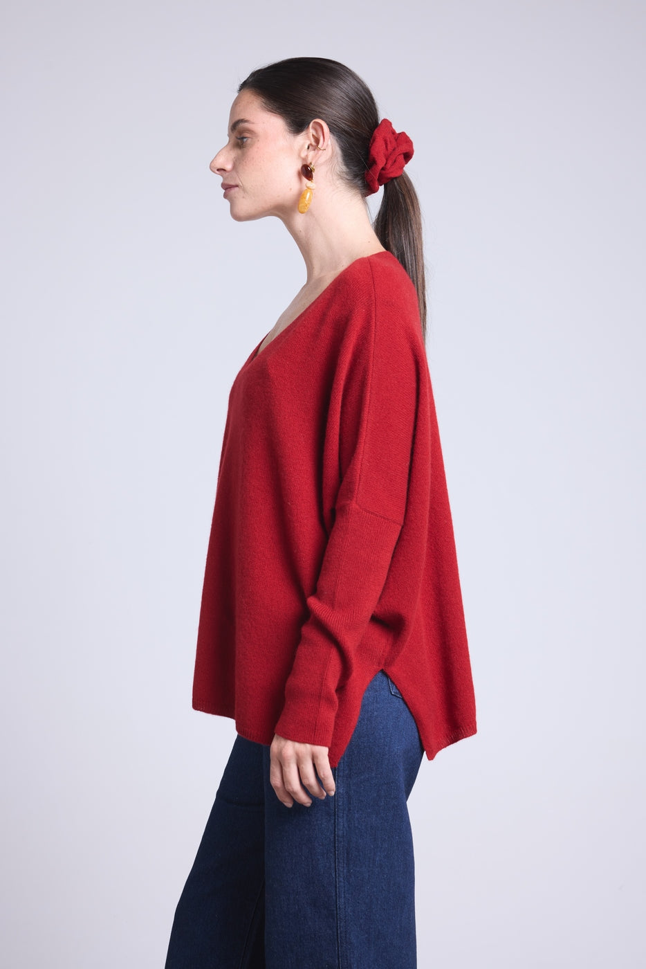 Celeste V-Neck Poncho Jumper - Burgundy - Women